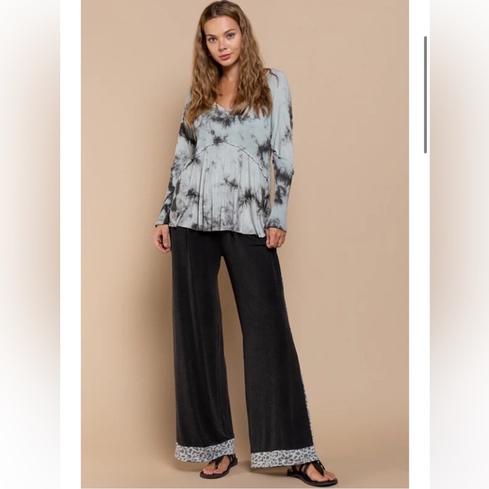 Pol Grey Tie Dye Long Sleeve Jersey Knit Babydoll Top Size S - Picture 3 of 15